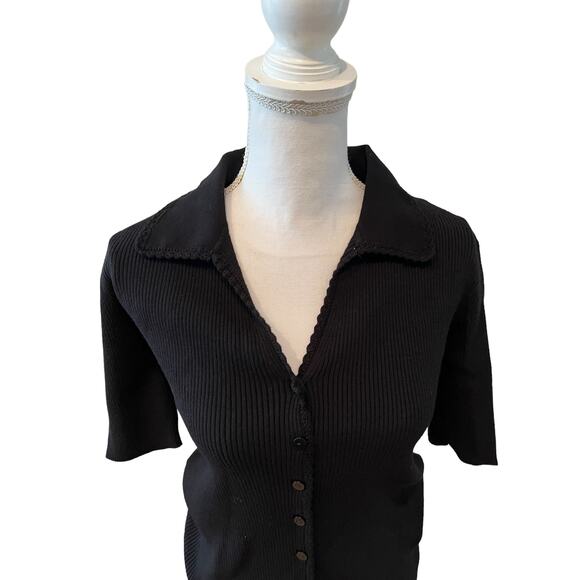 Elie Tahari Black Button-Up Sweater - Picture 3 of 8